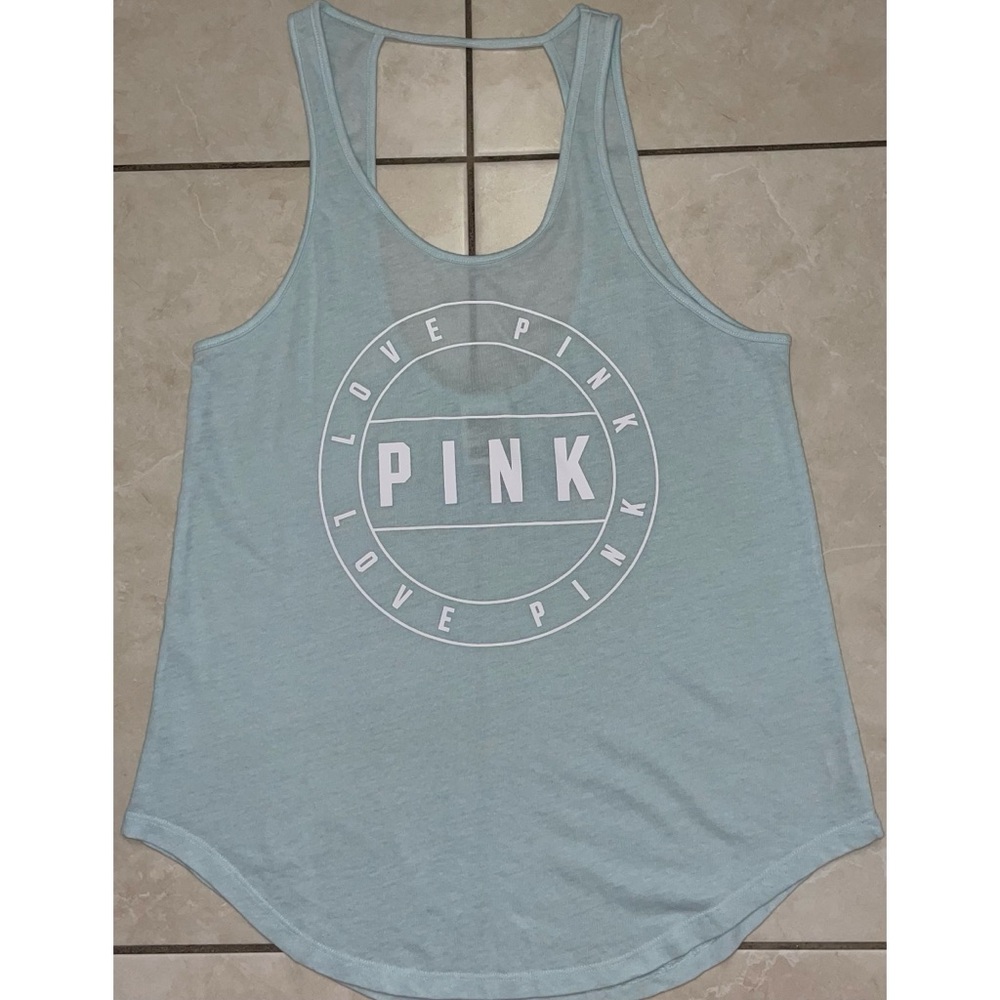 Blue Scoop Neck Lightweight “Love Pink” Tank Top